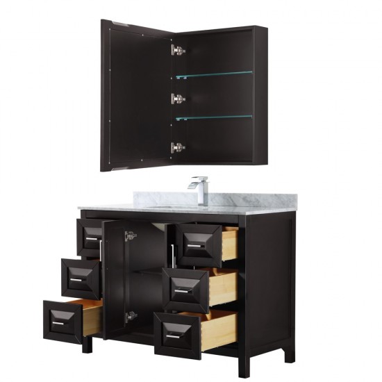 48 Inch Single Bathroom Vanity in Dark Espresso, White Carrara Marble Countertop, Sink, Medicine Cabinet