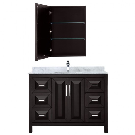 48 Inch Single Bathroom Vanity in Dark Espresso, White Carrara Marble Countertop, Sink, Medicine Cabinet