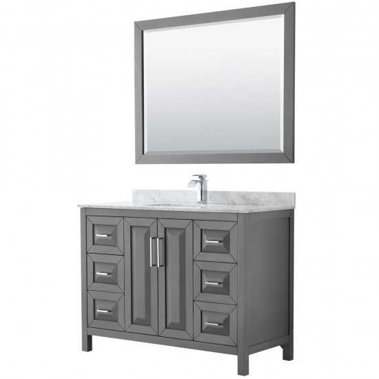 48 Inch Single Bathroom Vanity in Dark Gray, White Carrara Marble Countertop, Sink, 46 Inch Mirror