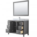 48 Inch Single Bathroom Vanity in Dark Gray, White Carrara Marble Countertop, Sink, 46 Inch Mirror