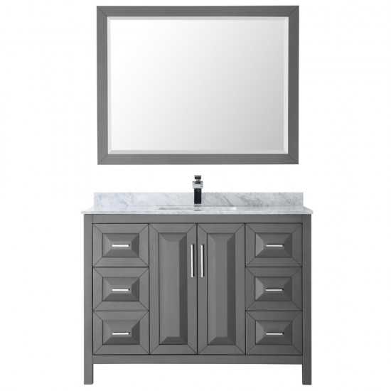 48 Inch Single Bathroom Vanity in Dark Gray, White Carrara Marble Countertop, Sink, 46 Inch Mirror