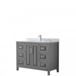 48 Inch Single Bathroom Vanity in Dark Gray, White Carrara Marble Countertop, Sink, No Mirror