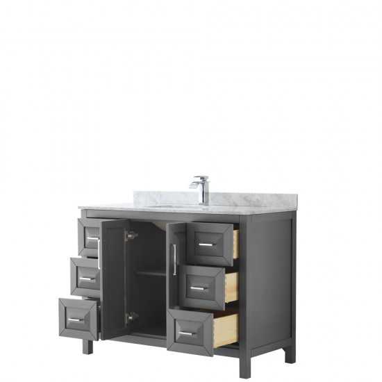 48 Inch Single Bathroom Vanity in Dark Gray, White Carrara Marble Countertop, Sink, No Mirror