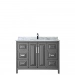 48 Inch Single Bathroom Vanity in Dark Gray, White Carrara Marble Countertop, Sink, No Mirror