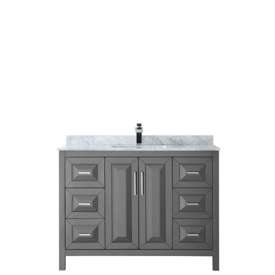 48 Inch Single Bathroom Vanity in Dark Gray, White Carrara Marble Countertop, Sink, No Mirror