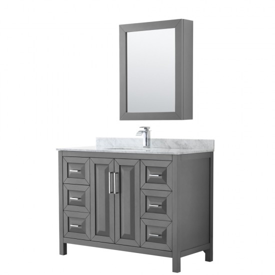 48 Inch Single Bathroom Vanity in Dark Gray, White Carrara Marble Countertop, Sink, Medicine Cabinet