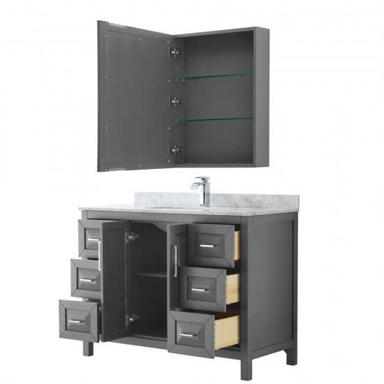 48 Inch Single Bathroom Vanity in Dark Gray, White Carrara Marble Countertop, Sink, Medicine Cabinet