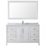 60 Inch Single Bathroom Vanity in White, White Carrara Marble Countertop, Sink, 58 Inch Mirror
