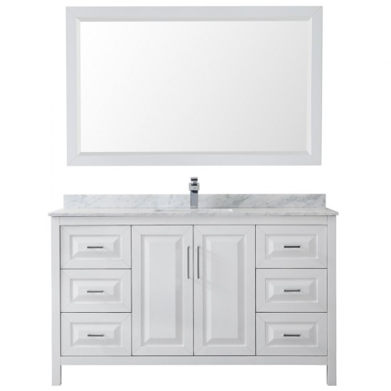 60 Inch Single Bathroom Vanity in White, White Carrara Marble Countertop, Sink, 58 Inch Mirror