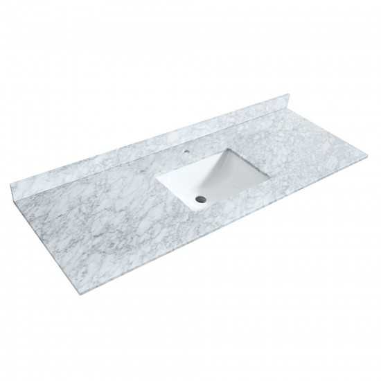 60 Inch Single Bathroom Vanity in White, White Carrara Marble Countertop, Sink, 58 Inch Mirror