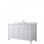 60 Inch Single Bathroom Vanity in White, White Carrara Marble Countertop, Sink, No Mirror