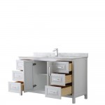 60 Inch Single Bathroom Vanity in White, White Carrara Marble Countertop, Sink, No Mirror