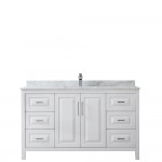 60 Inch Single Bathroom Vanity in White, White Carrara Marble Countertop, Sink, No Mirror