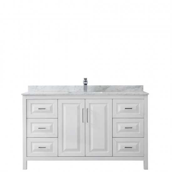 60 Inch Single Bathroom Vanity in White, White Carrara Marble Countertop, Sink, No Mirror