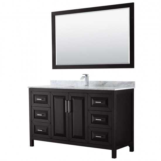 60 Inch Single Bathroom Vanity in Dark Espresso, White Carrara Marble Countertop, Sink, 58 Inch Mirror