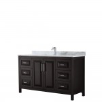 60 Inch Single Bathroom Vanity in Dark Espresso, White Carrara Marble Countertop, Sink, No Mirror