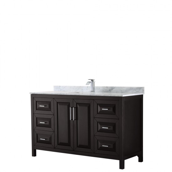 60 Inch Single Bathroom Vanity in Dark Espresso, White Carrara Marble Countertop, Sink, No Mirror