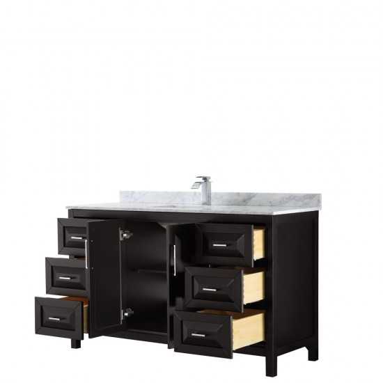 60 Inch Single Bathroom Vanity in Dark Espresso, White Carrara Marble Countertop, Sink, No Mirror