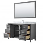 60 Inch Single Bathroom Vanity in Dark Gray, White Carrara Marble Countertop, Sink, 58 Inch Mirror