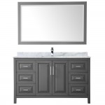 60 Inch Single Bathroom Vanity in Dark Gray, White Carrara Marble Countertop, Sink, 58 Inch Mirror