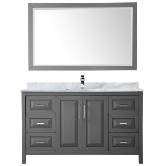 60 Inch Single Bathroom Vanity in Dark Gray, White Carrara Marble Countertop, Sink, 58 Inch Mirror