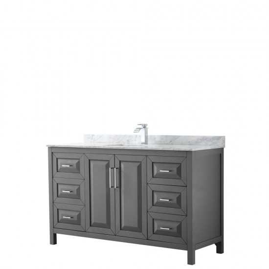 60 Inch Single Bathroom Vanity in Dark Gray, White Carrara Marble Countertop, Sink, No Mirror