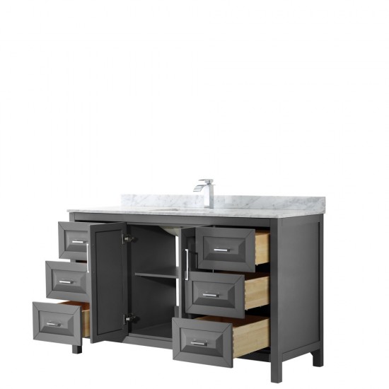 60 Inch Single Bathroom Vanity in Dark Gray, White Carrara Marble Countertop, Sink, No Mirror