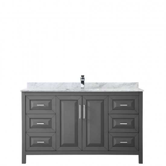 60 Inch Single Bathroom Vanity in Dark Gray, White Carrara Marble Countertop, Sink, No Mirror