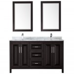 60 Inch Double Bathroom Vanity in Dark Espresso, White Carrara Marble Countertop, Sinks, 24 Inch Mirrors