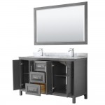 60 Inch Double Bathroom Vanity in Dark Gray, White Carrara Marble Countertop, Sinks, 58 Inch Mirror