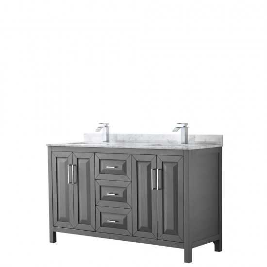 60 Inch Double Bathroom Vanity in Dark Gray, White Carrara Marble Countertop, Sinks, No Mirror