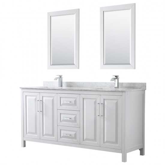 72 Inch Double Bathroom Vanity in White, White Carrara Marble Countertop, Sinks, 24 Inch Mirrors