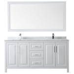 72 Inch Double Bathroom Vanity in White, White Carrara Marble Countertop, Sinks, 70 Inch Mirror