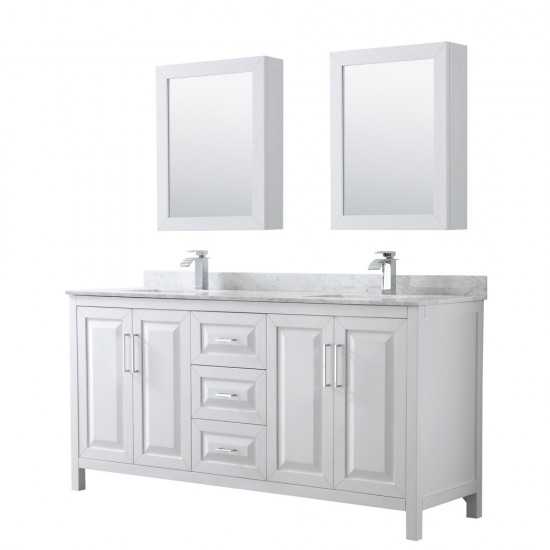 72 Inch Double Bathroom Vanity in White, White Carrara Marble Countertop, Sinks, Medicine Cabinets