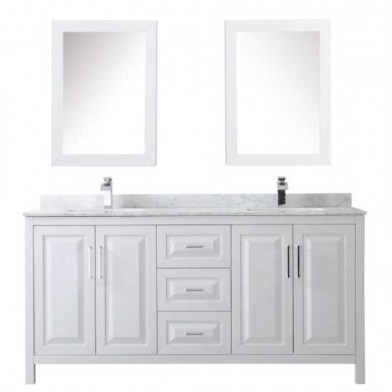 72 Inch Double Bathroom Vanity in White, White Carrara Marble Countertop, Sinks, Medicine Cabinets