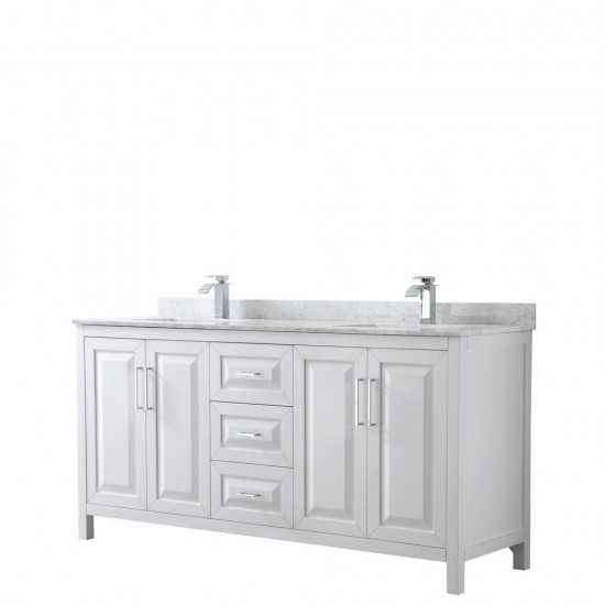 72 Inch Double Bathroom Vanity in White, White Carrara Marble Countertop, Sinks, No Mirror