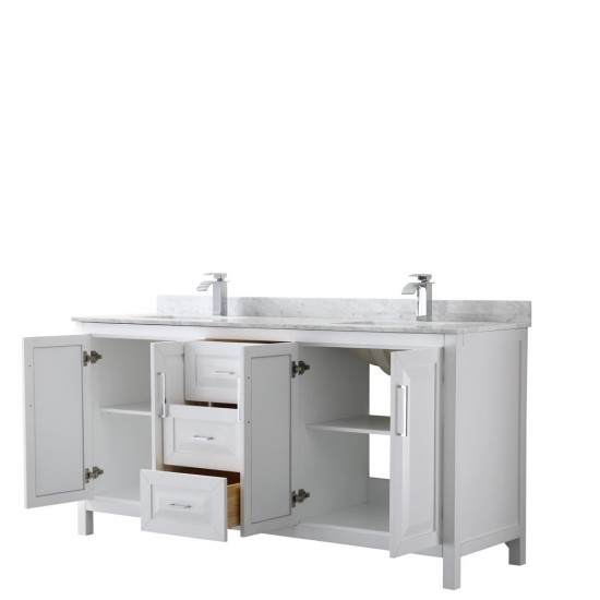 72 Inch Double Bathroom Vanity in White, White Carrara Marble Countertop, Sinks, No Mirror