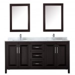 72 Inch Double Bathroom Vanity in Dark Espresso, White Carrara Marble Countertop, Sinks, Medicine Cabinets