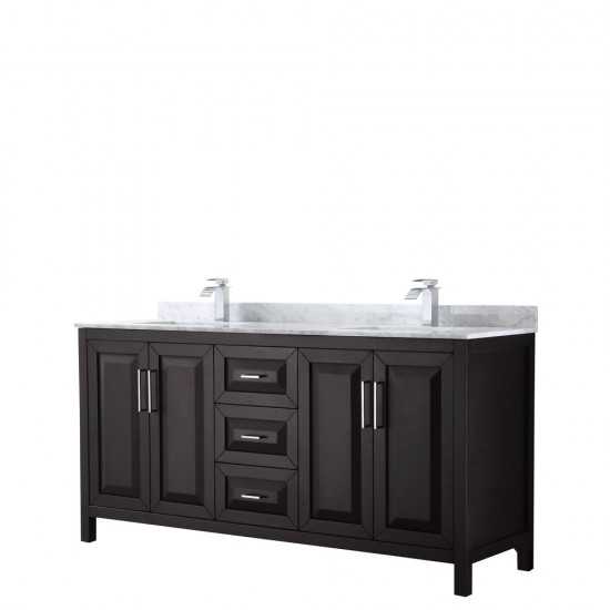 72 Inch Double Bathroom Vanity in Dark Espresso, White Carrara Marble Countertop, Sinks, No Mirror