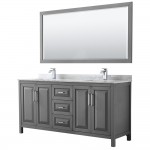 72 Inch Double Bathroom Vanity in Dark Gray, White Carrara Marble Countertop, Sinks, 70 Inch Mirror