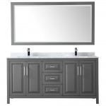 72 Inch Double Bathroom Vanity in Dark Gray, White Carrara Marble Countertop, Sinks, 70 Inch Mirror