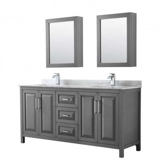 72 Inch Double Bathroom Vanity in Dark Gray, White Carrara Marble Countertop, Sinks, Medicine Cabinets