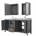 72 Inch Double Bathroom Vanity in Dark Gray, White Carrara Marble Countertop, Sinks, Medicine Cabinets