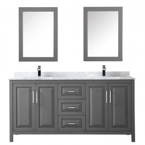 72 Inch Double Bathroom Vanity in Dark Gray, White Carrara Marble Countertop, Sinks, Medicine Cabinets