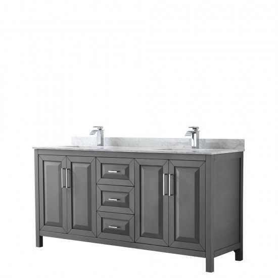 72 Inch Double Bathroom Vanity in Dark Gray, White Carrara Marble Countertop, Sinks, No Mirror