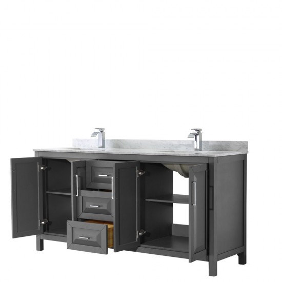 72 Inch Double Bathroom Vanity in Dark Gray, White Carrara Marble Countertop, Sinks, No Mirror