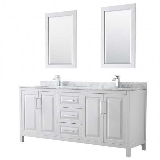 80 Inch Double Bathroom Vanity in White, White Carrara Marble Countertop, Sinks, 24 Inch Mirrors