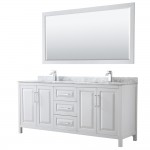 80 Inch Double Bathroom Vanity in White, White Carrara Marble Countertop, Sinks, 70 Inch Mirror