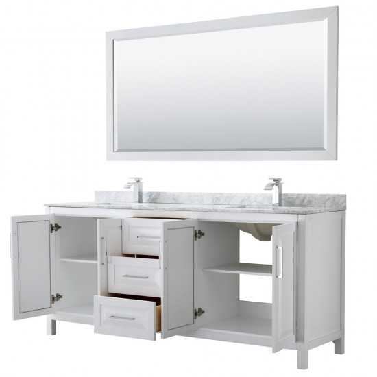 80 Inch Double Bathroom Vanity in White, White Carrara Marble Countertop, Sinks, 70 Inch Mirror