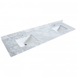 80 Inch Double Bathroom Vanity in White, White Carrara Marble Countertop, Sinks, 70 Inch Mirror